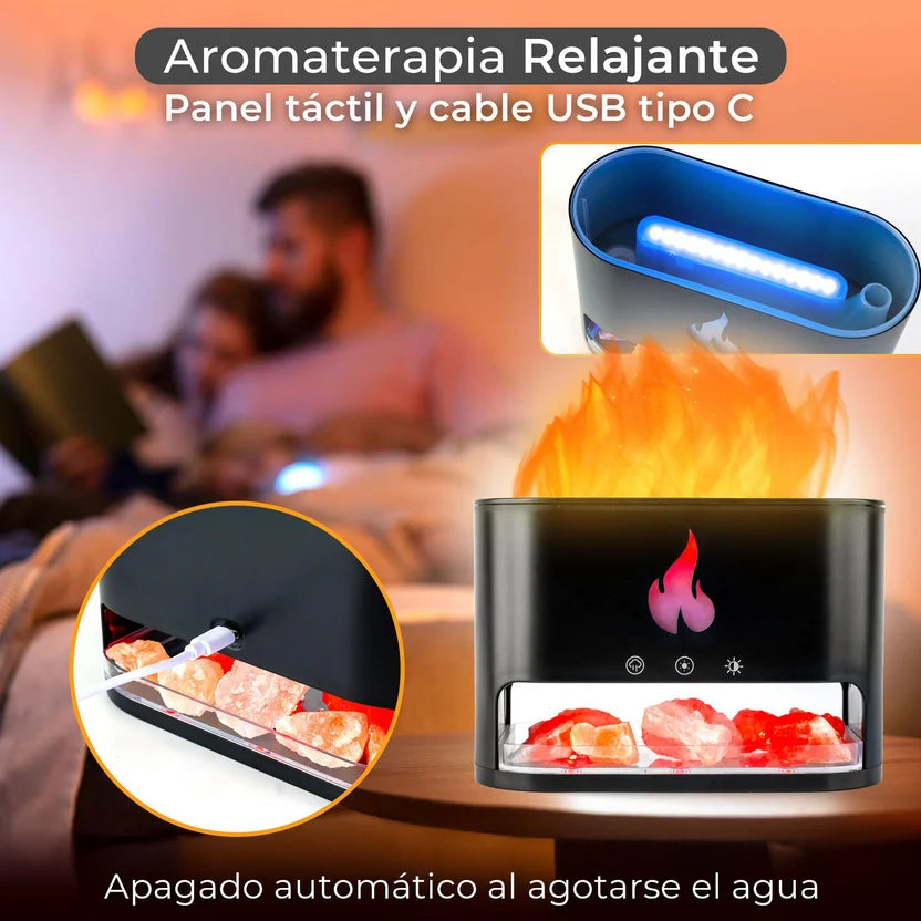 MINI CHIMENEA DECORATIVA CON EFECTO FUEGO Y PIEDRAS LUMINOSAS