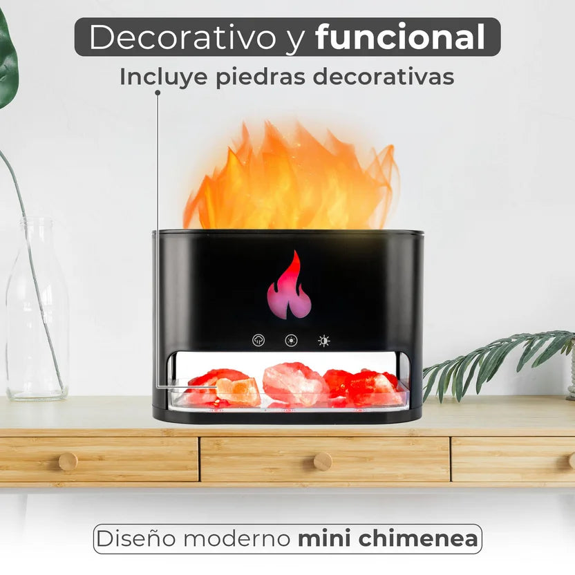 MINI CHIMENEA DECORATIVA CON EFECTO FUEGO Y PIEDRAS LUMINOSAS